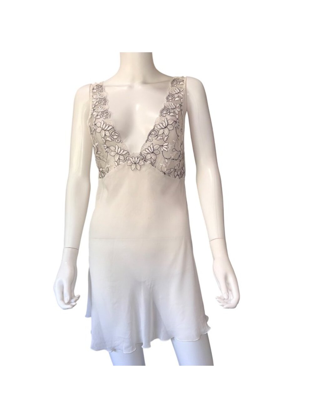 Vintage Sears Inner Most Slip Dress Floral Lace Embroidered Bodice XL Off White